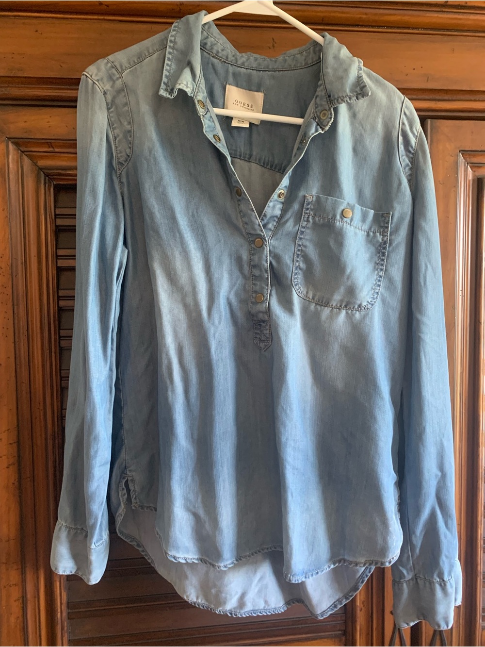 Guess Light Blue Denim Snap-Front Shirt